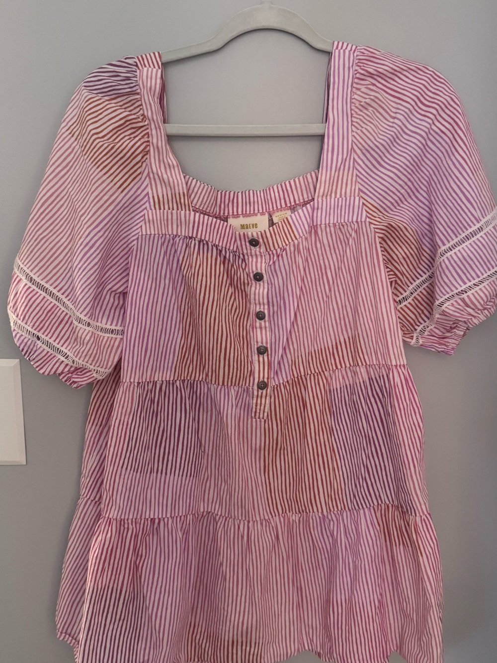 Maeve Pink and White Striped Tiered Peasant Tunic